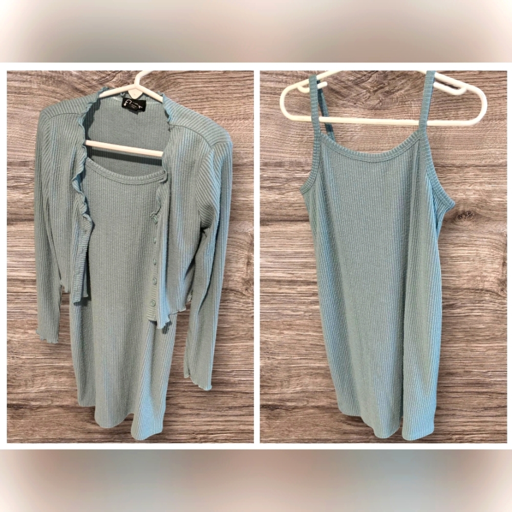 Girl's Ribbed Dress and Cardigan Set